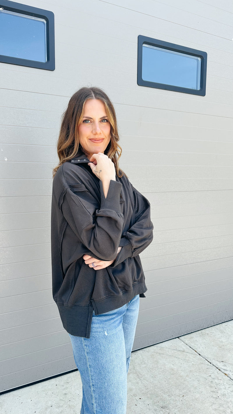 Deep Coal Henley Pullover