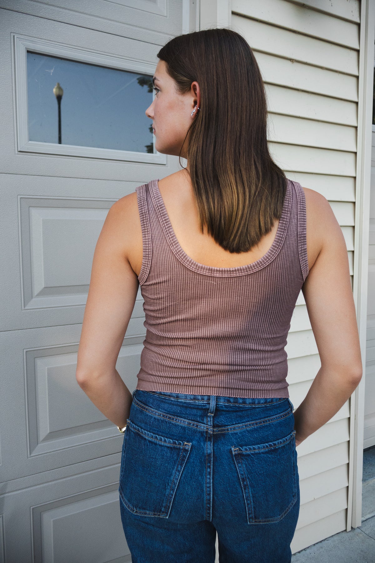 Reversible Ribbed Tank in Vintage Fudge