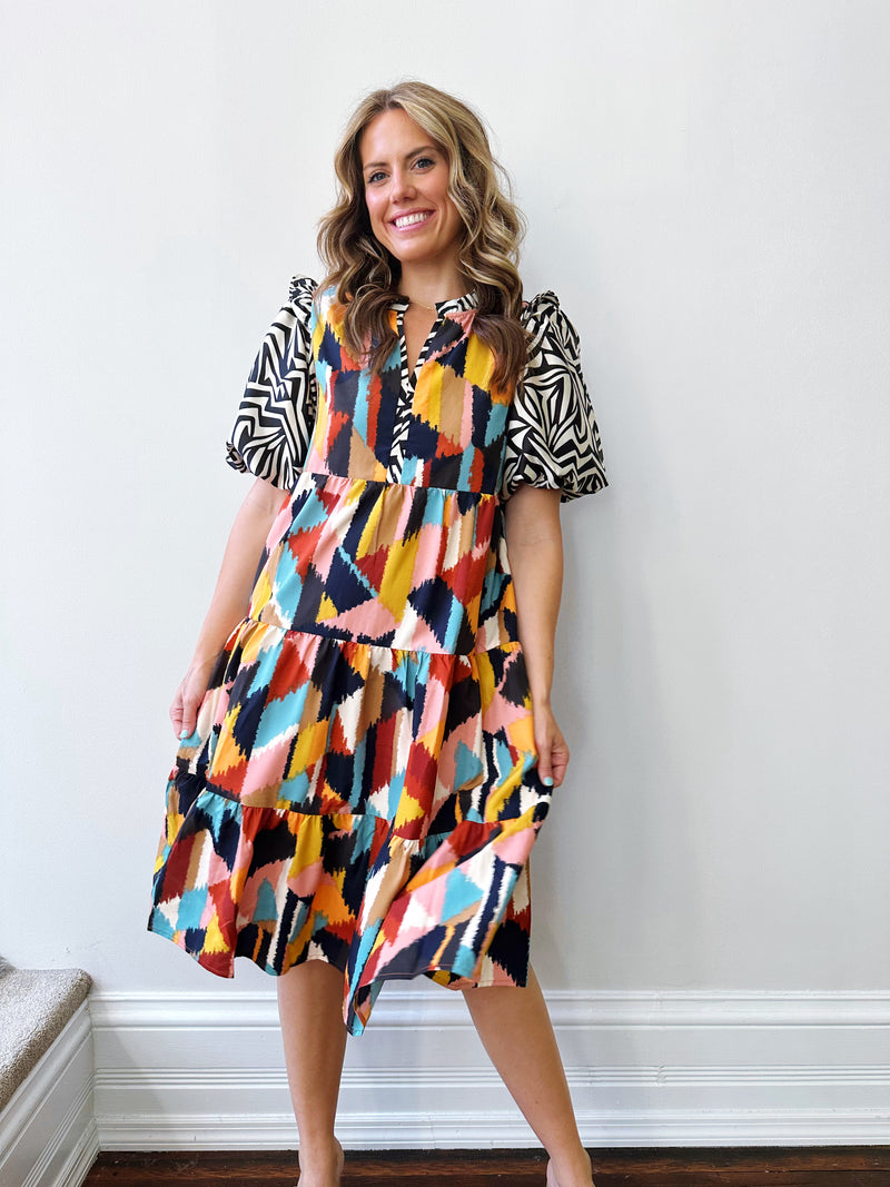 Zana Puff Sleeve Midi Dress