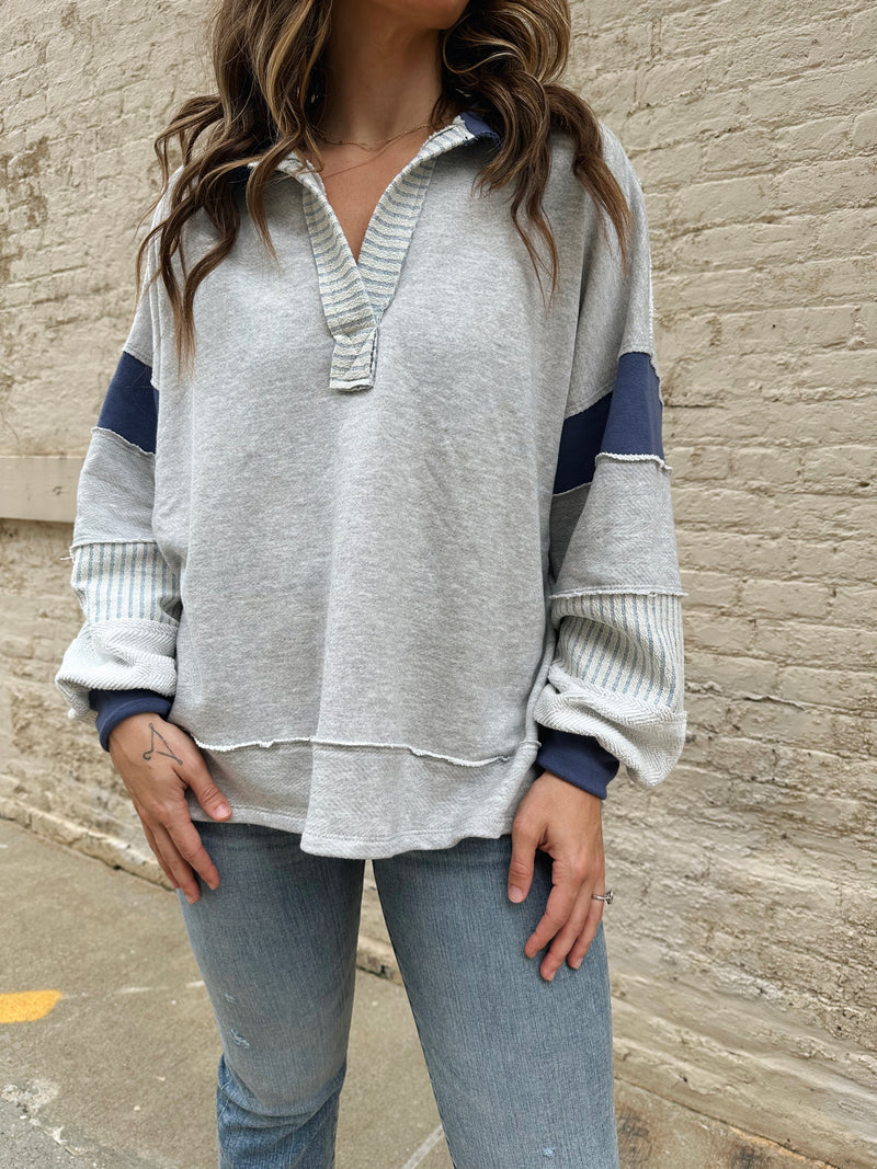 Polo Collar Knit Pullover in Grey