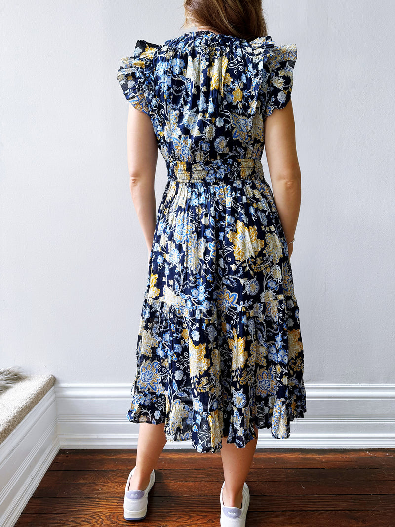 Blue Botanical Midi Dress