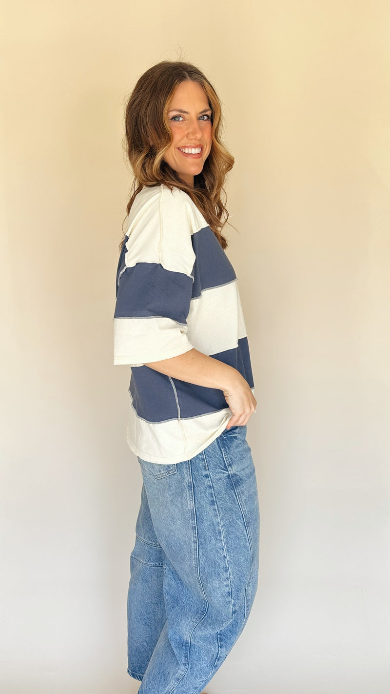 {RESTOCK} Navy Colorblock Tee