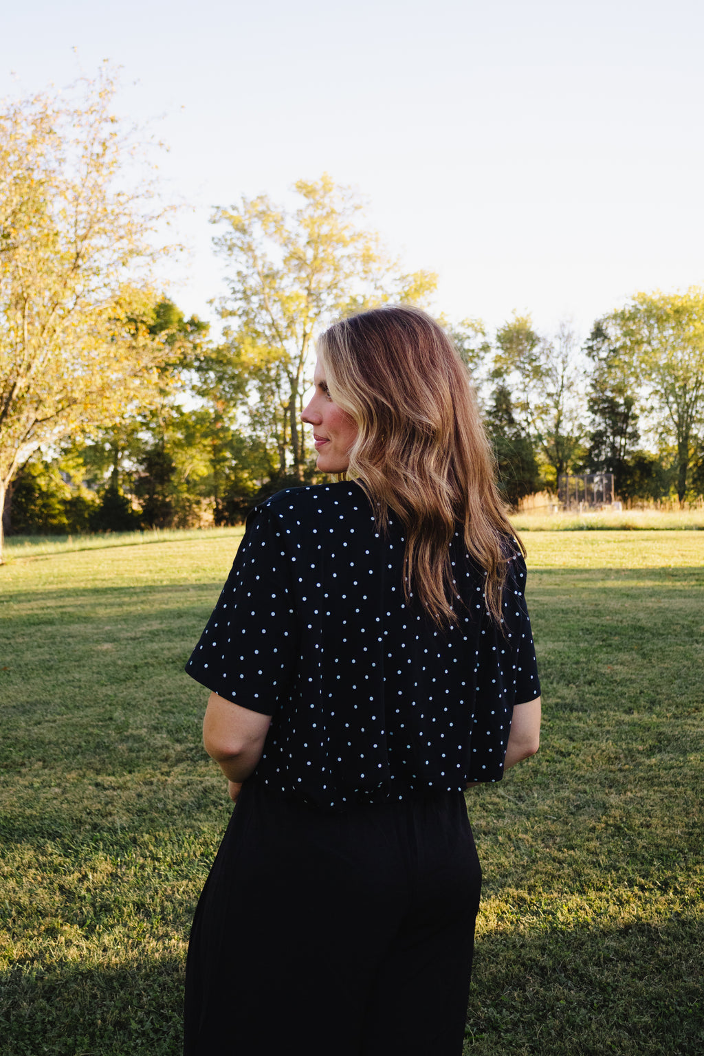 Bubble Hem Tee in Black Dot