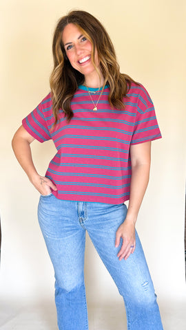 Riley Striped Tee in Green
