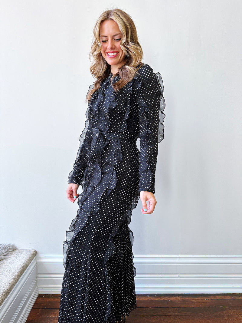 Polka Dot Ruffle Maxi Dress
