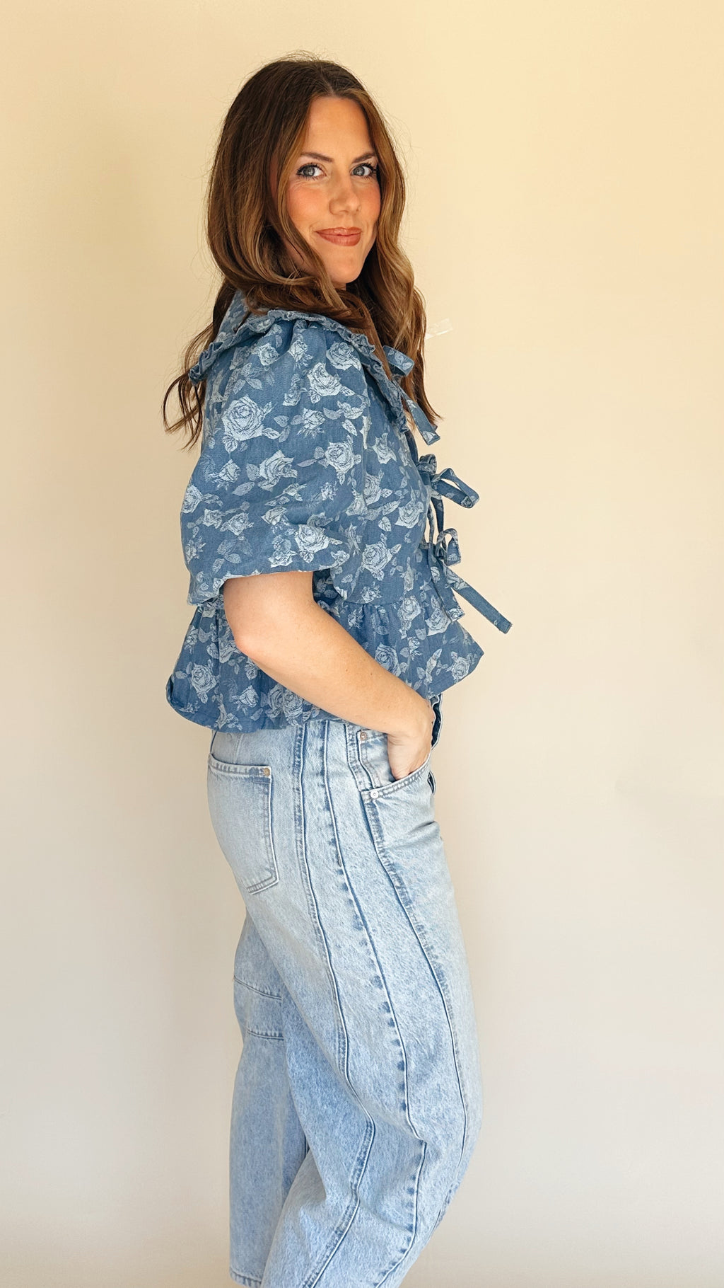Caitlin Denim Peplum Top