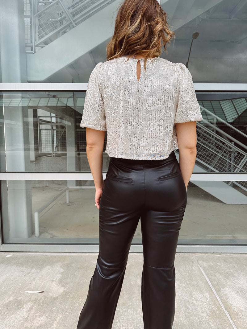Bubble Sleeve Sequin Crop