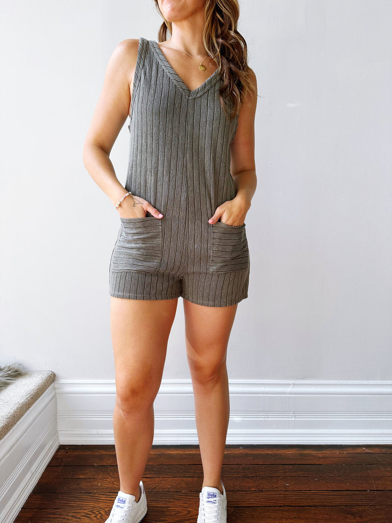 Khaki Ribbed Knit Romper