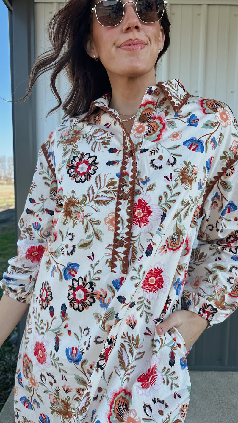 Cream Printed Shift Dress