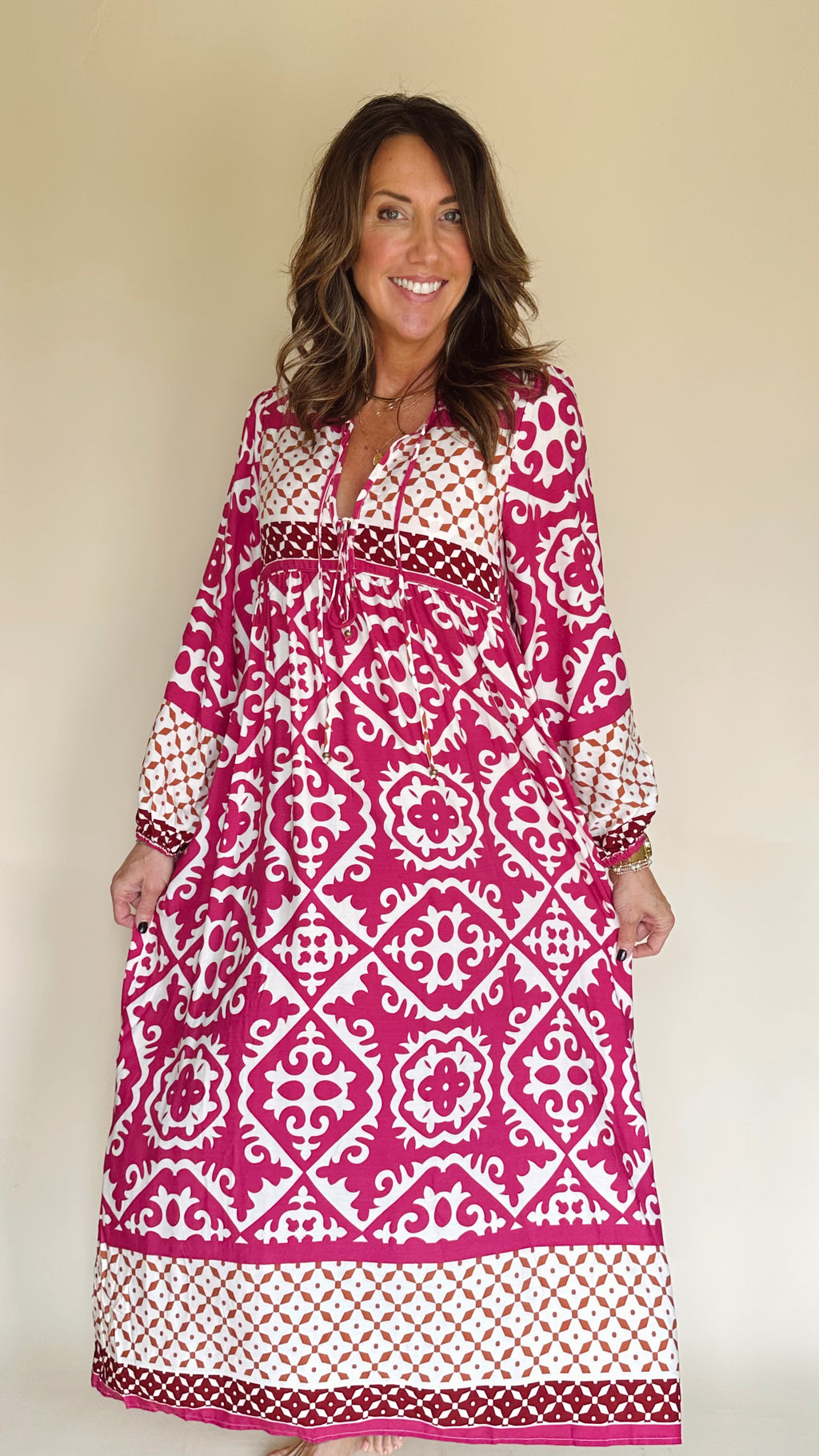 Boho Tunic Dress in Deep Pink