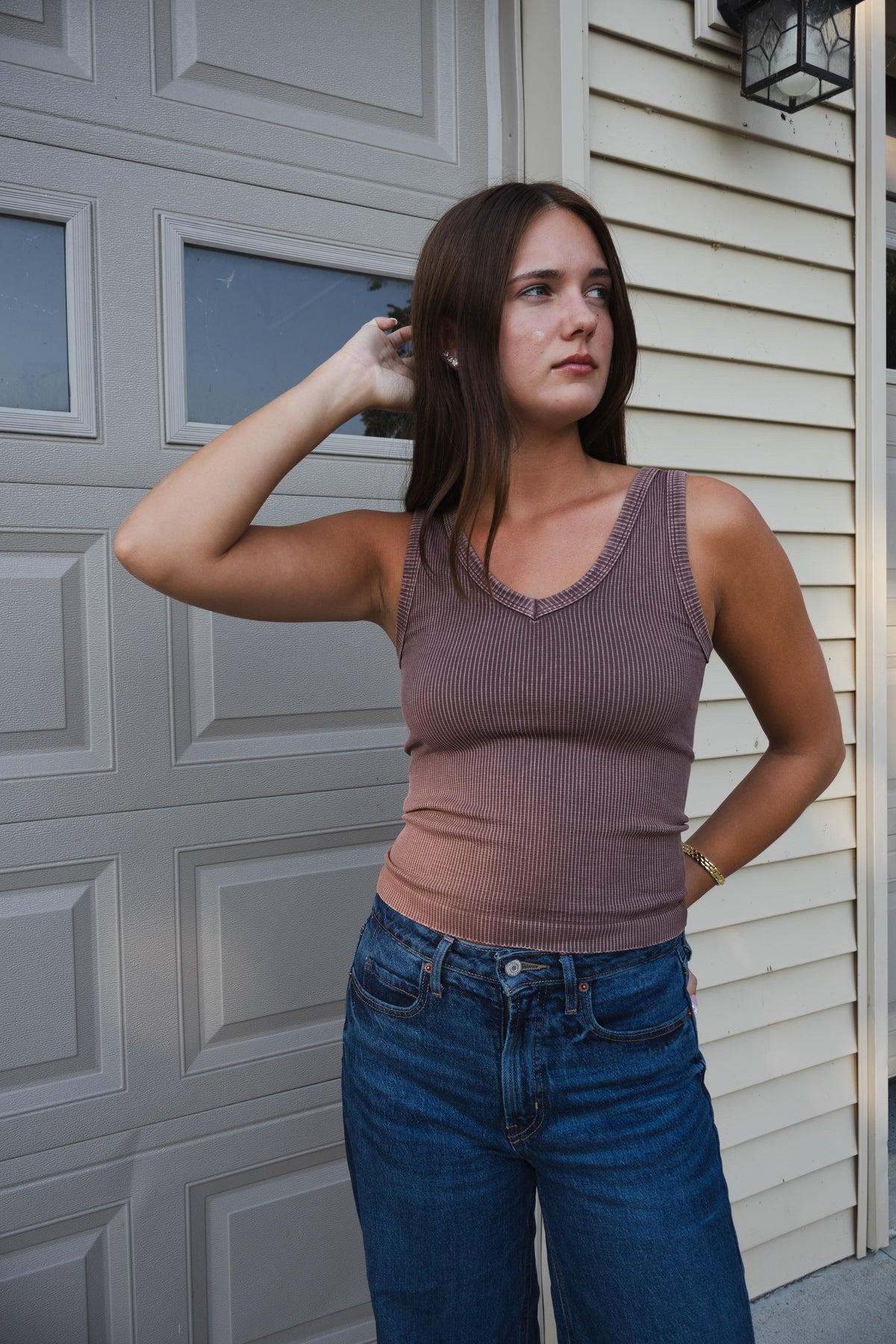 Reversible Ribbed Tank in Vintage Fudge
