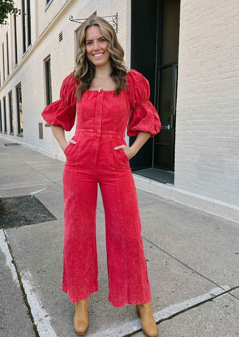 Corduroy Puff Sleeve Jumpsuit