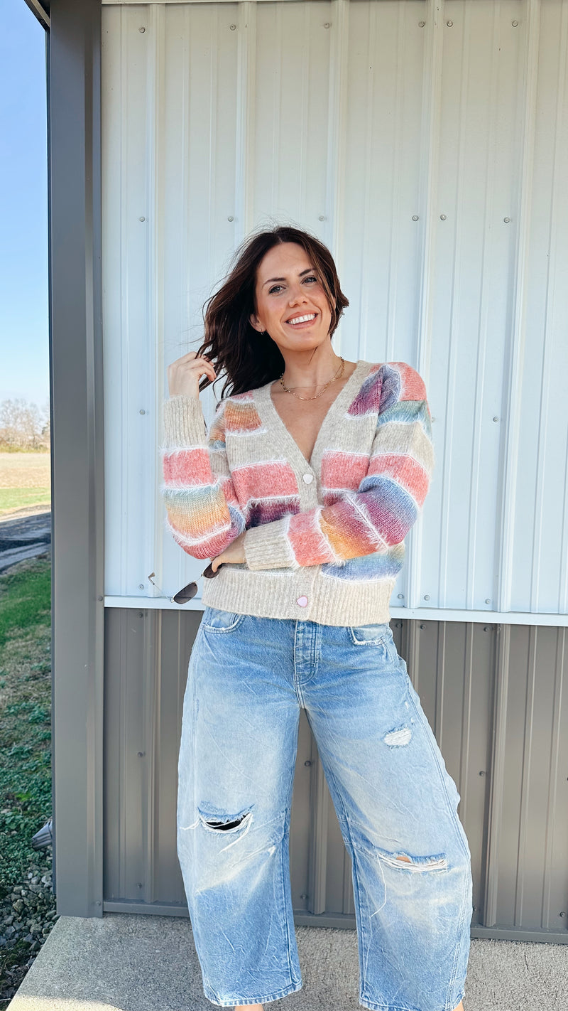 Fuzzy Striped Cardigan
