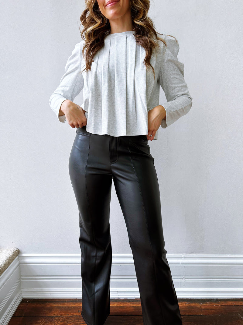 Piper Pleated Knit Top in Heather Grey