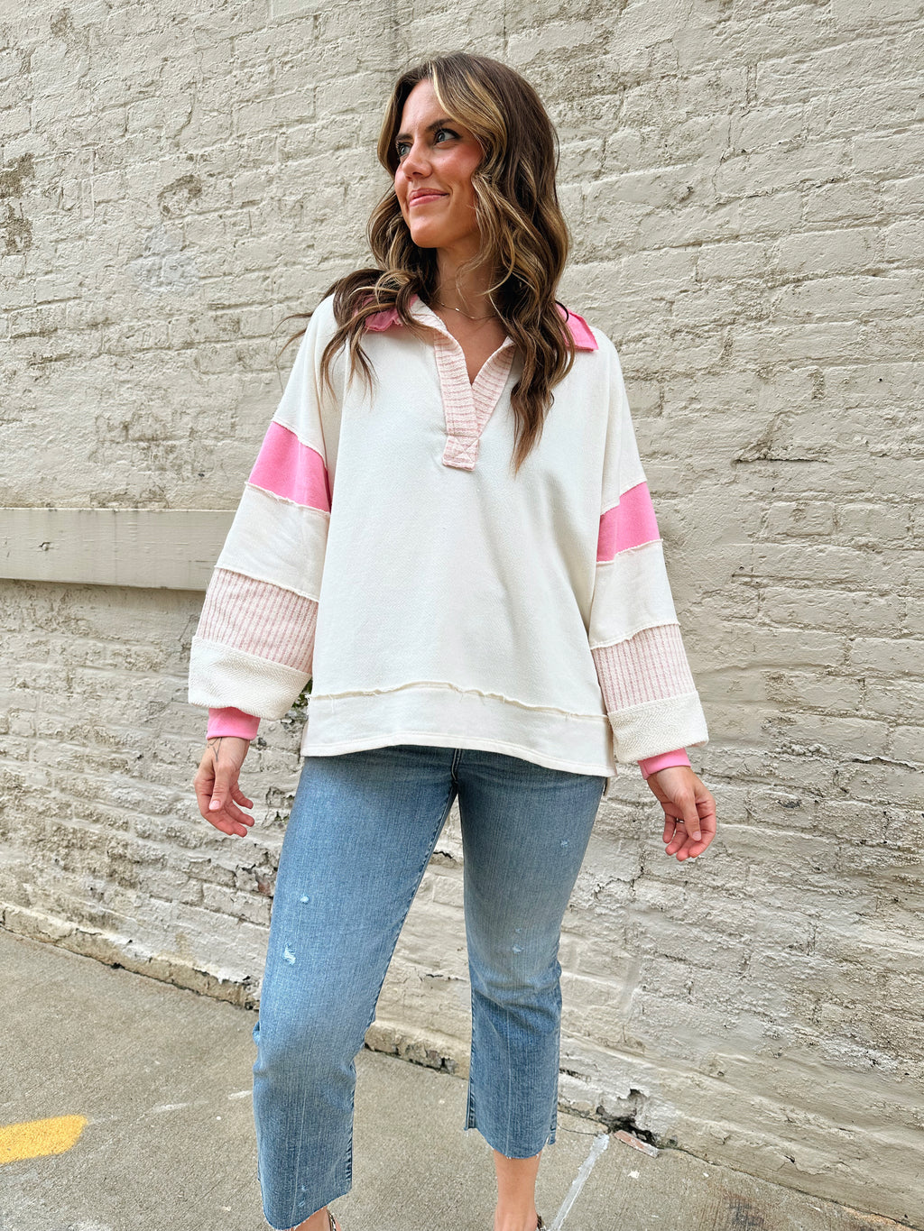 Polo Collar Knit Pullover in Ivory