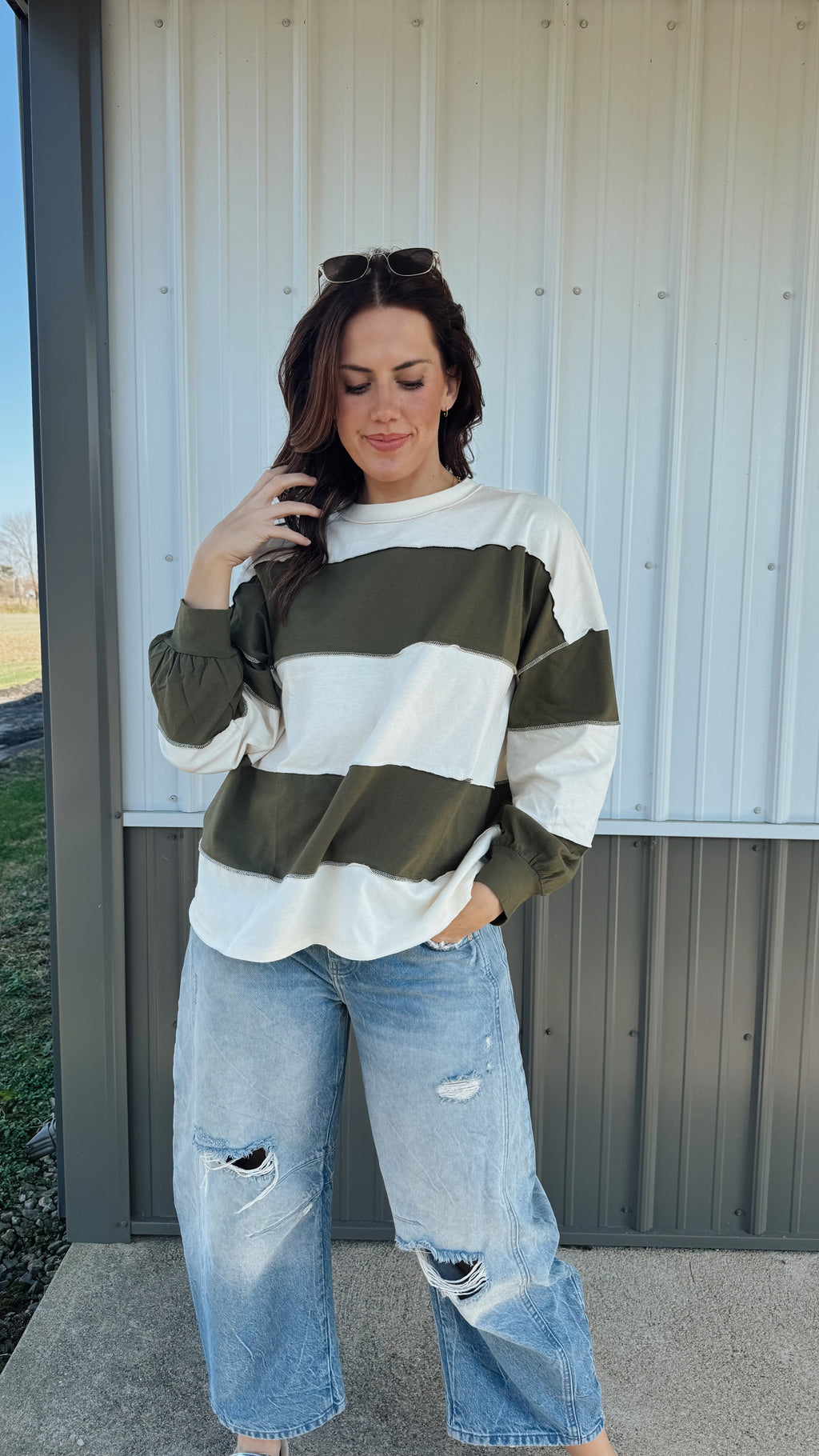 Olive Colorblock LS Tee