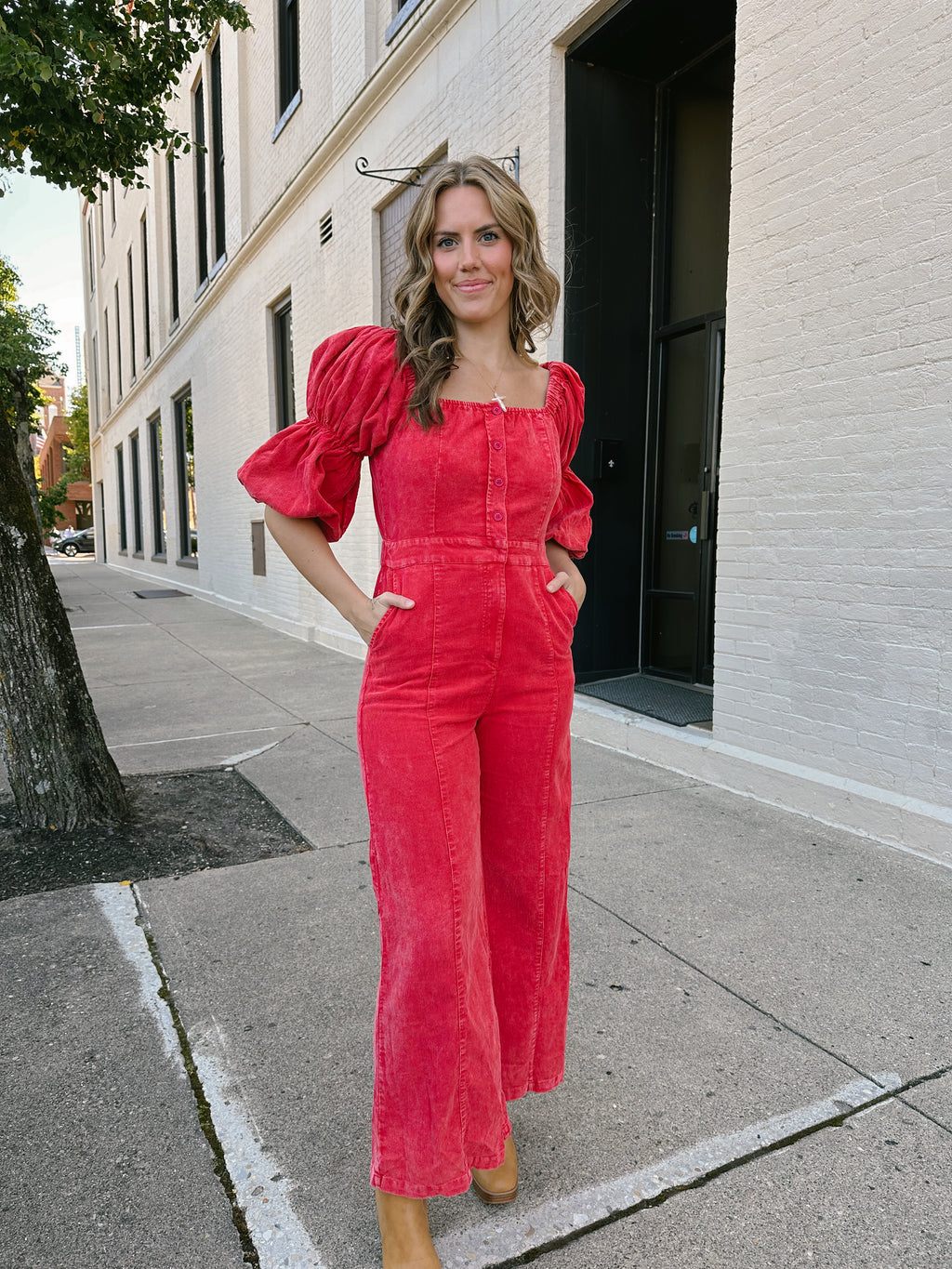 Corduroy Puff Sleeve Jumpsuit