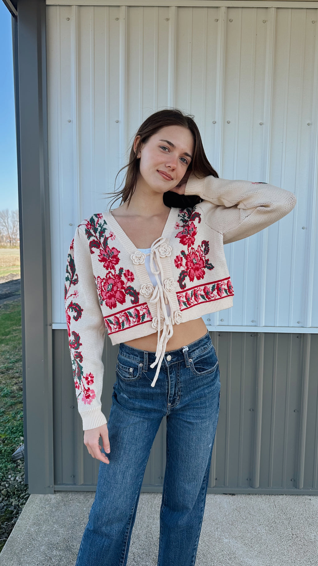 Tie Front Floral Cardigan