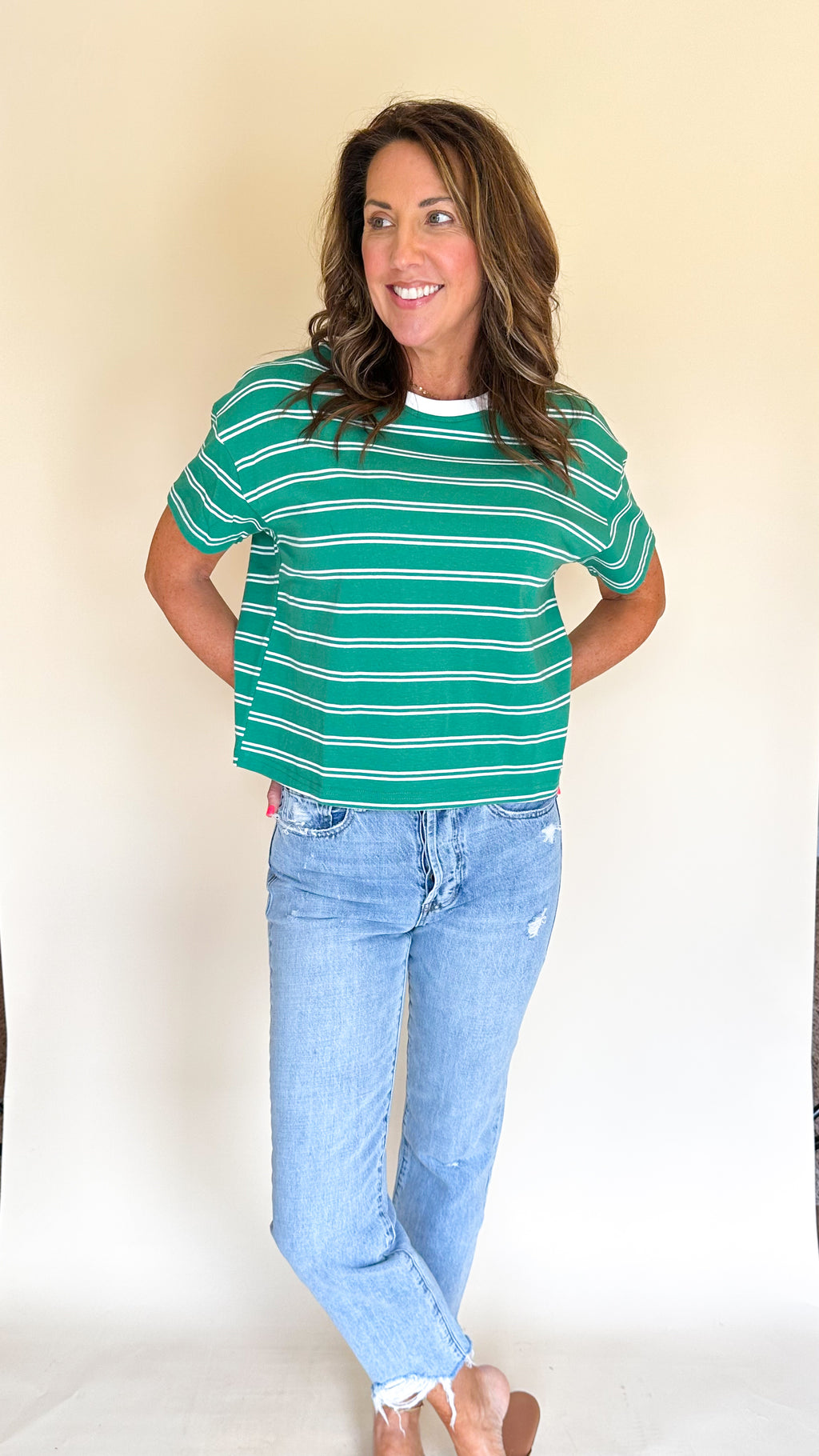 Riley Striped Tee in Green