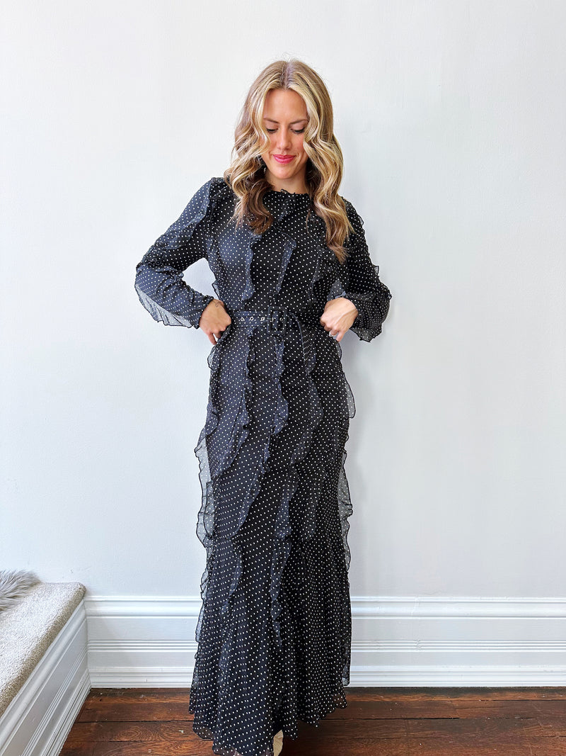 Polka Dot Ruffle Maxi Dress