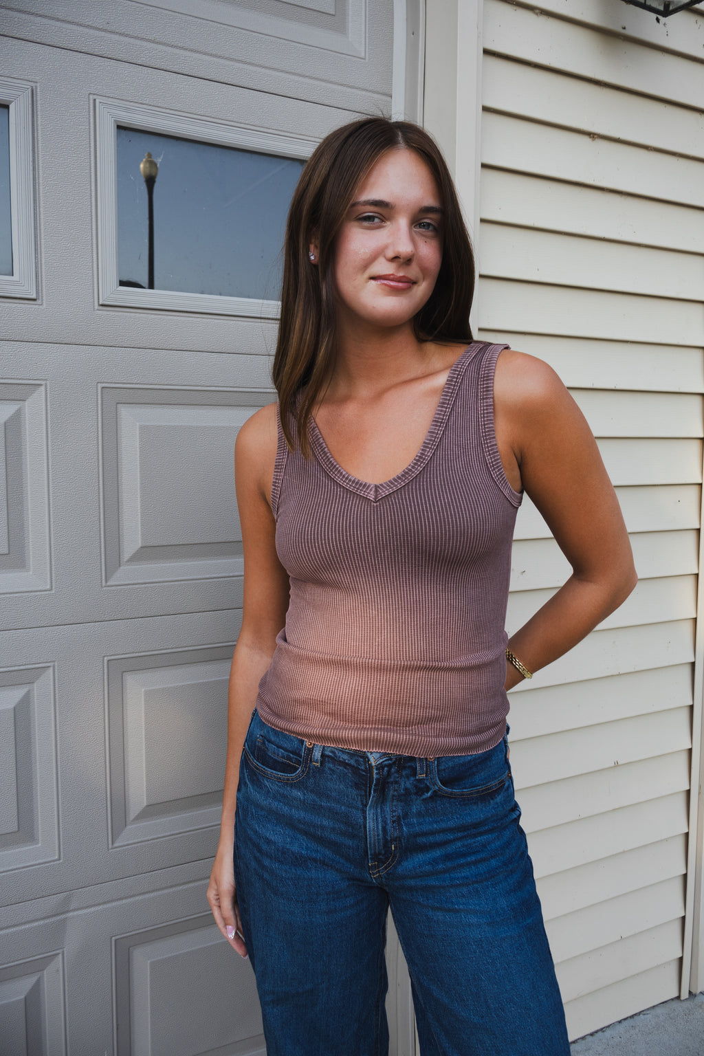 Reversible Ribbed Tank in Vintage Fudge