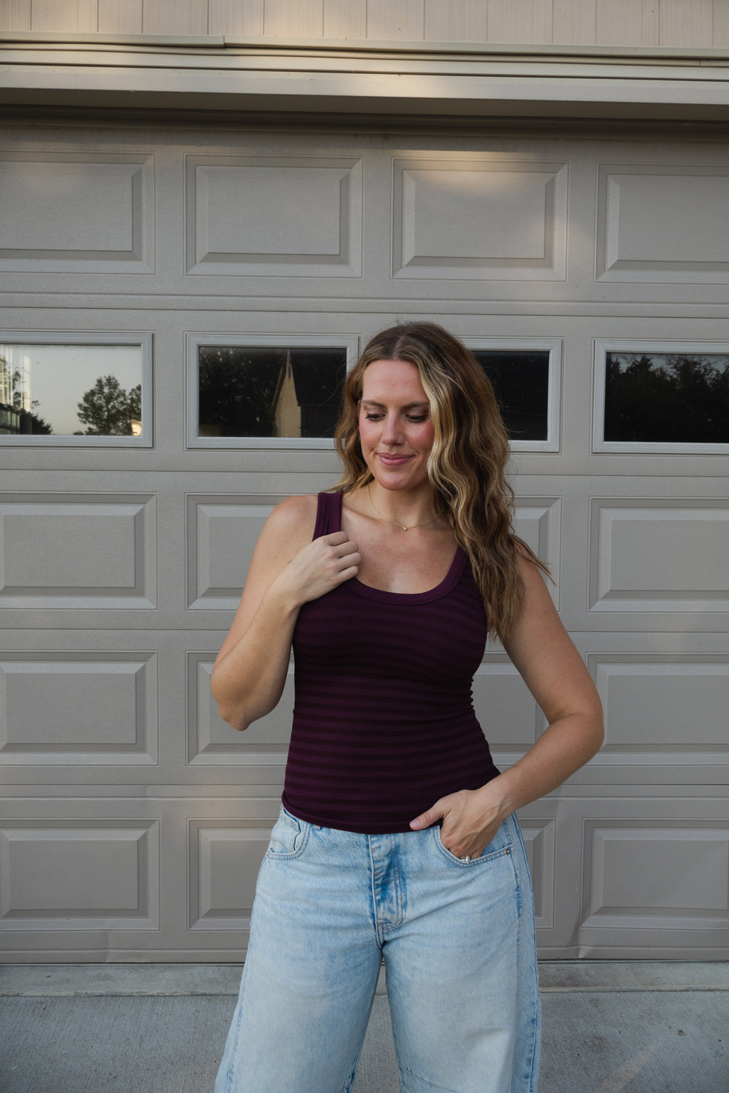 Reversible Striped Tank in Raisin
