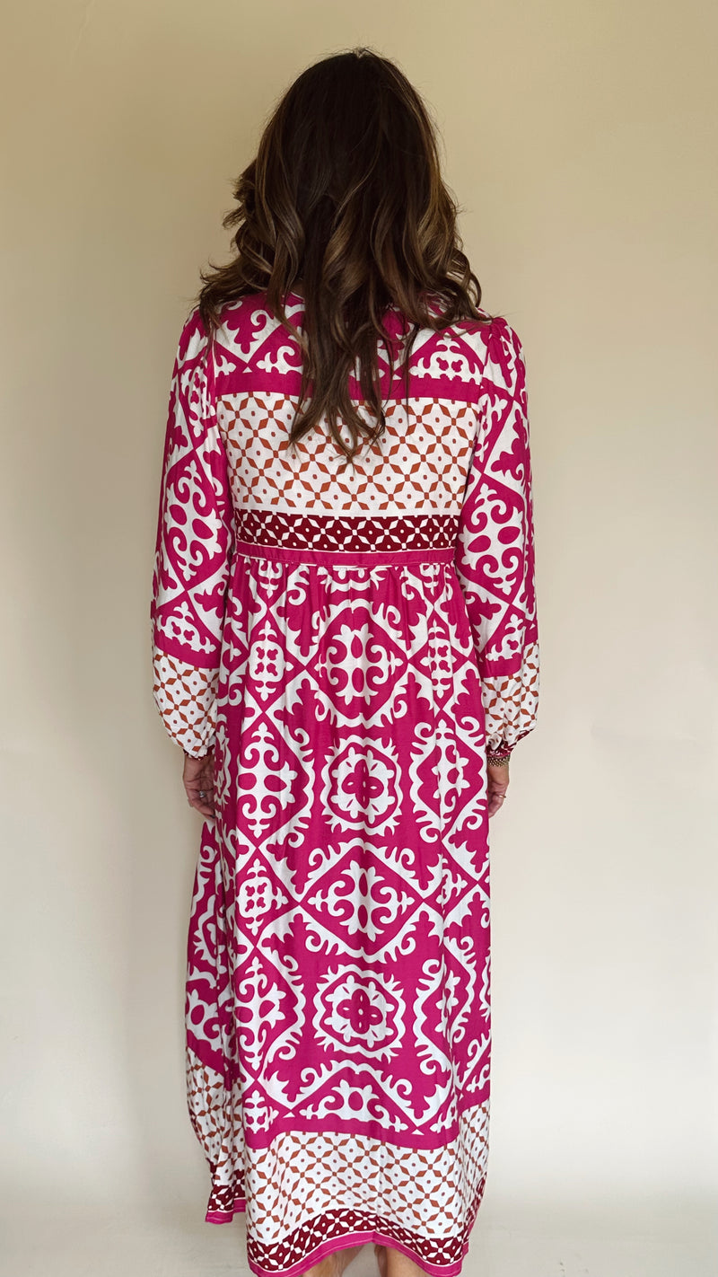 Boho Tunic Dress in Deep Pink