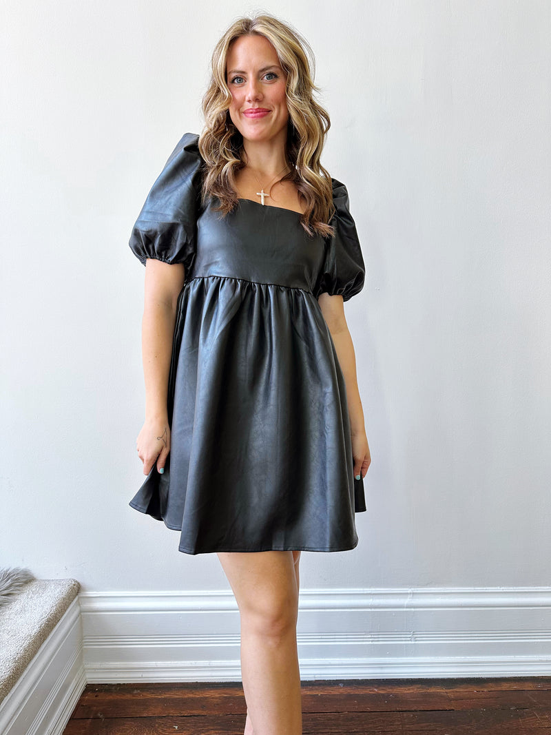 Leather Babydoll Mini Dress