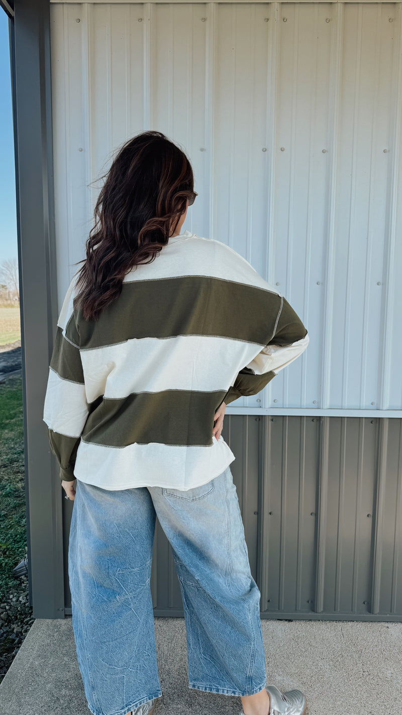 Olive Colorblock LS Tee