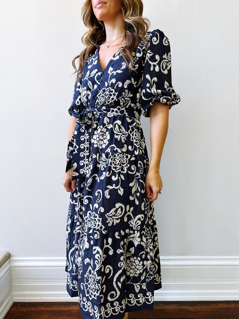 Indigo Bloom Midi Dress