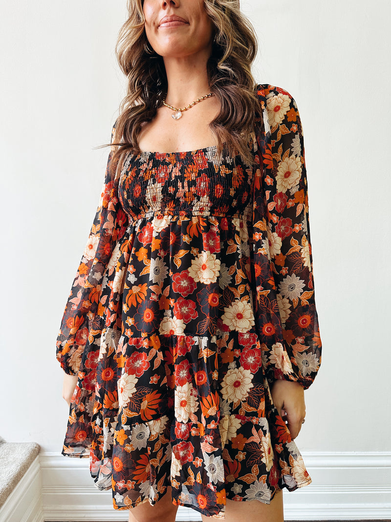 Midnight Bloom Babydoll Dress