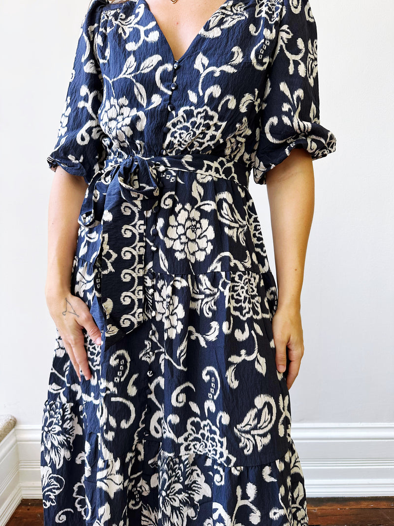 Indigo Bloom Midi Dress