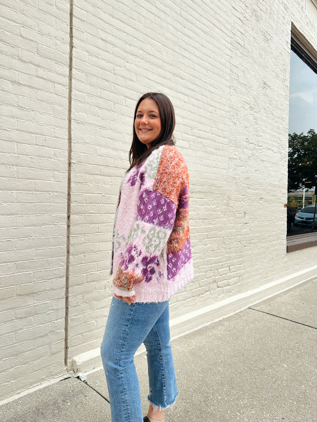 Jamesyn Fuzzy Cardigan Lilac Combo