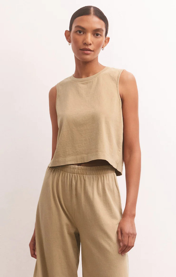 Sloane Jersey Muscle Tank in Rattan