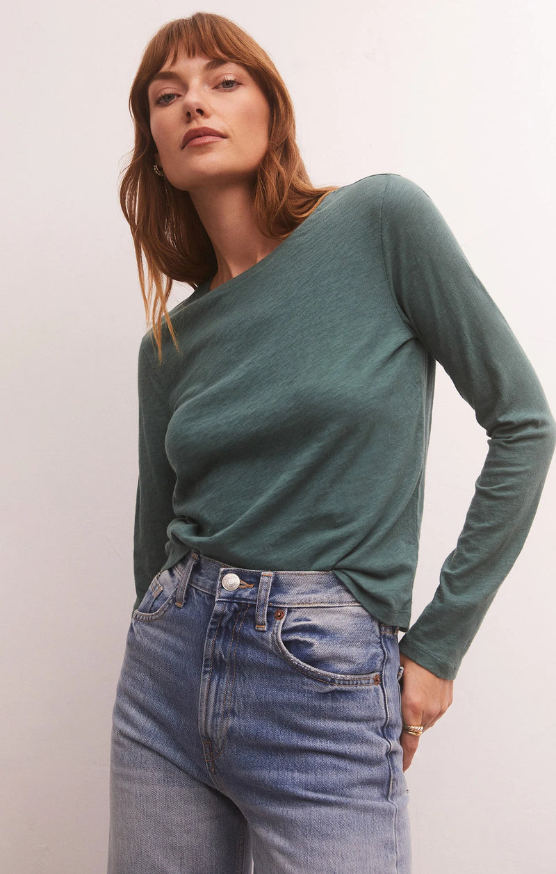 Modern Slub Long Sleeve Tee in Calypso Green