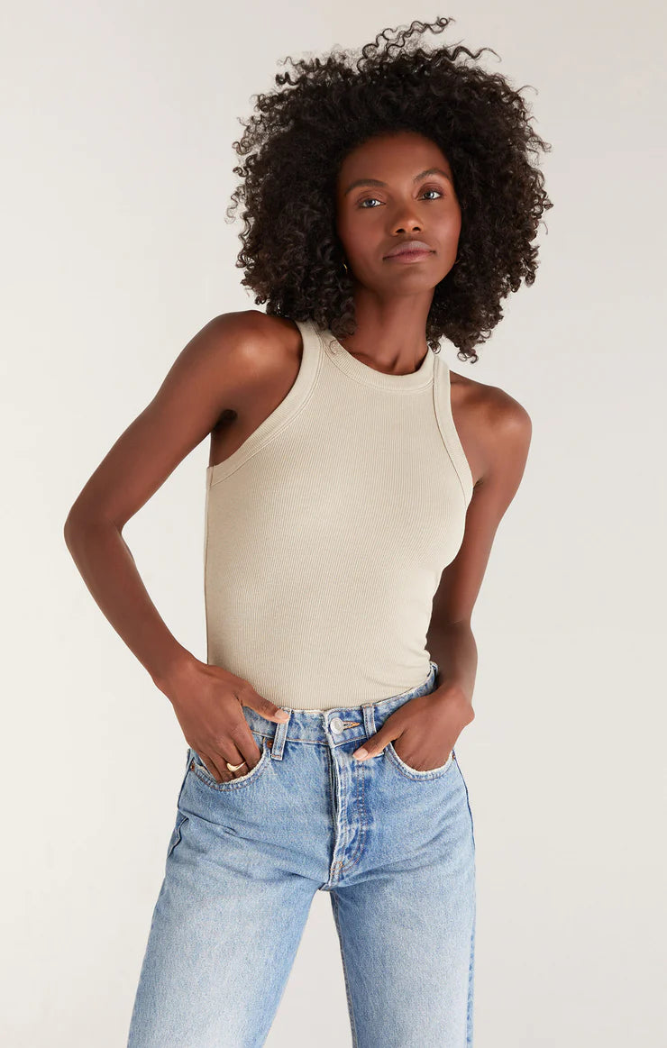 Lily Rib Tank in Garden Fog