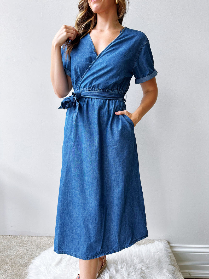Denim Wrap Midi Dress