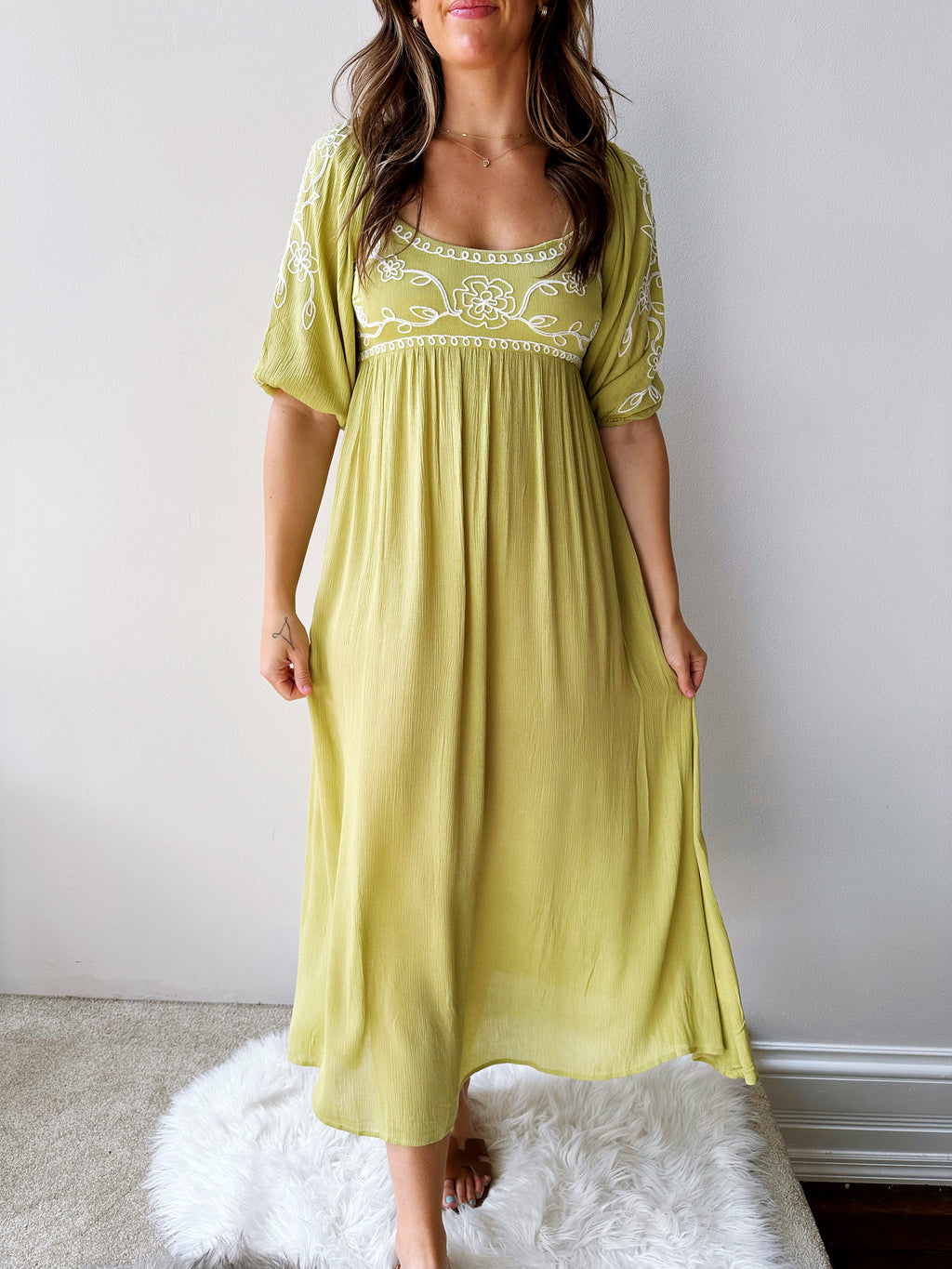 Kiwi Embroidered Midi Dress
