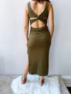 Twisted Back Midi Dress in Olive
