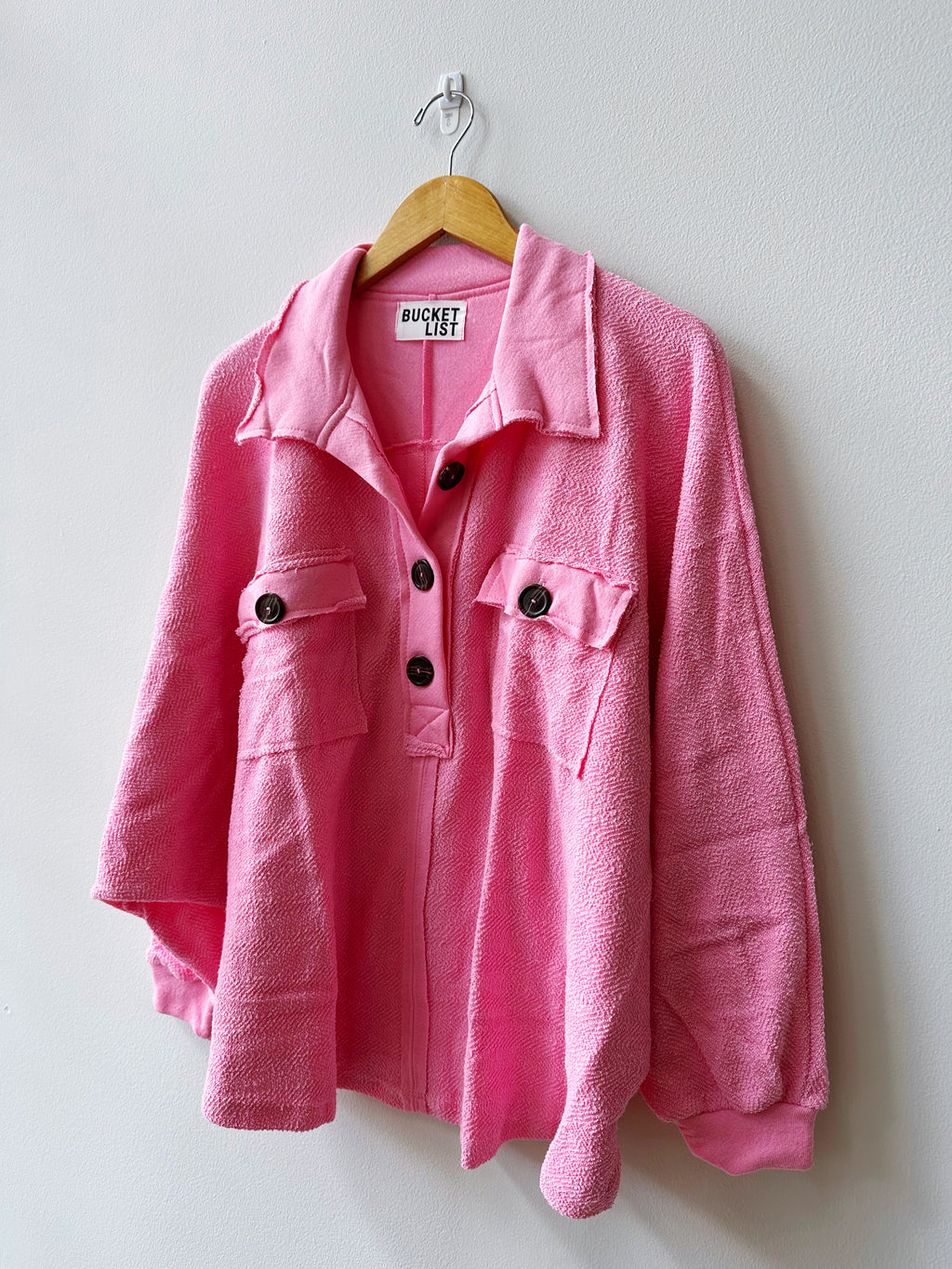 French Terry Collared Pullover in Bubblegum