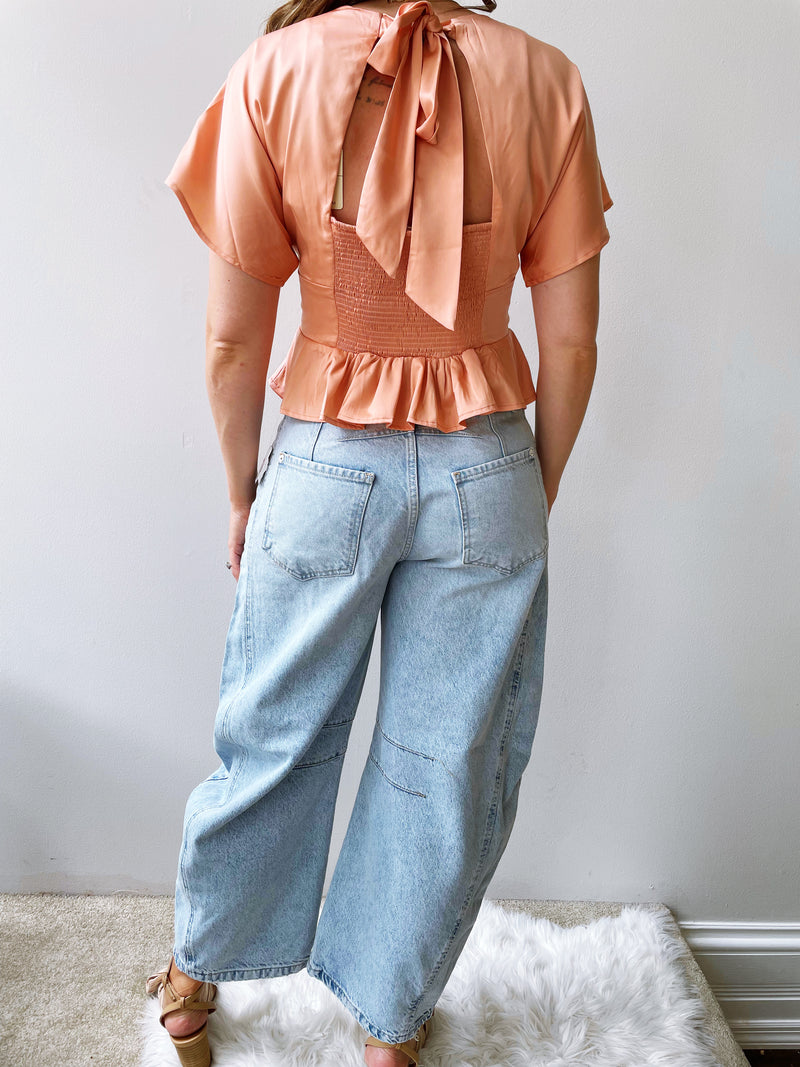 Pretty Peplum Top in Apricot