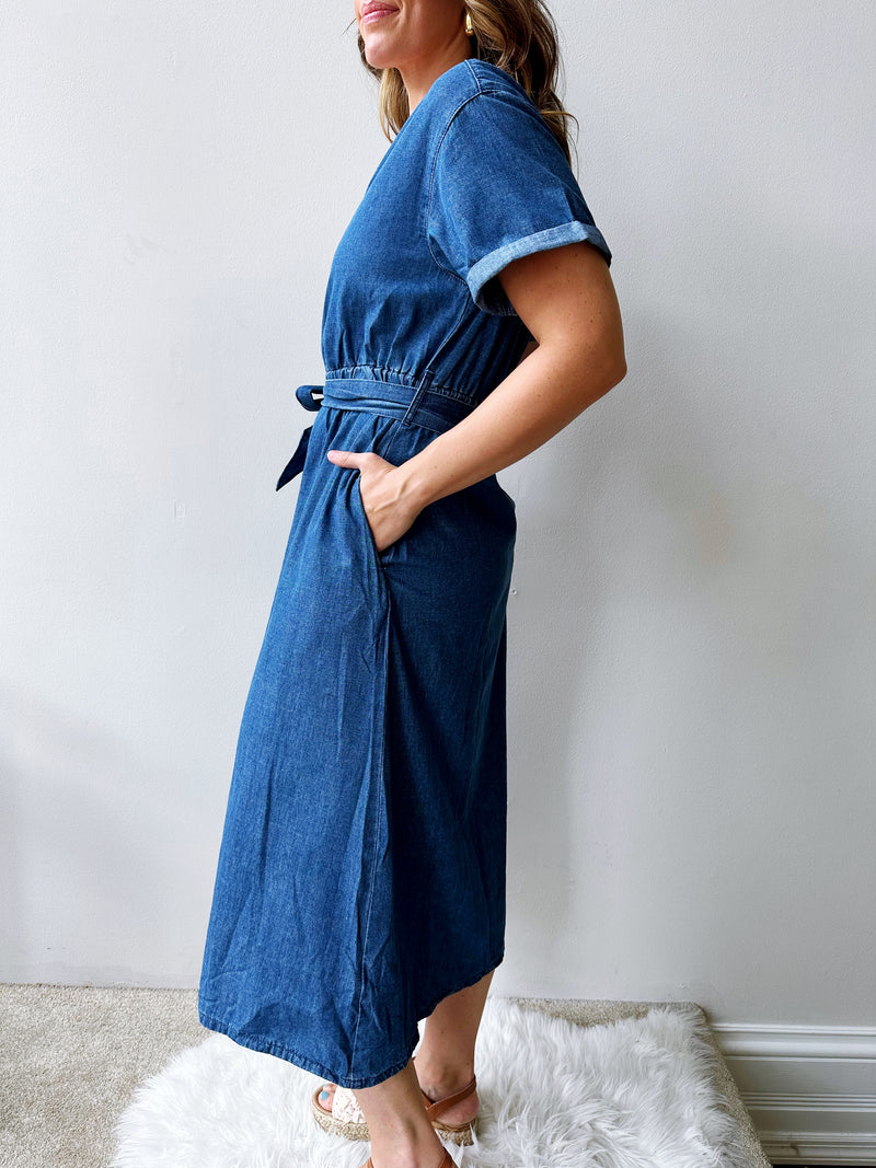 Denim Wrap Midi Dress