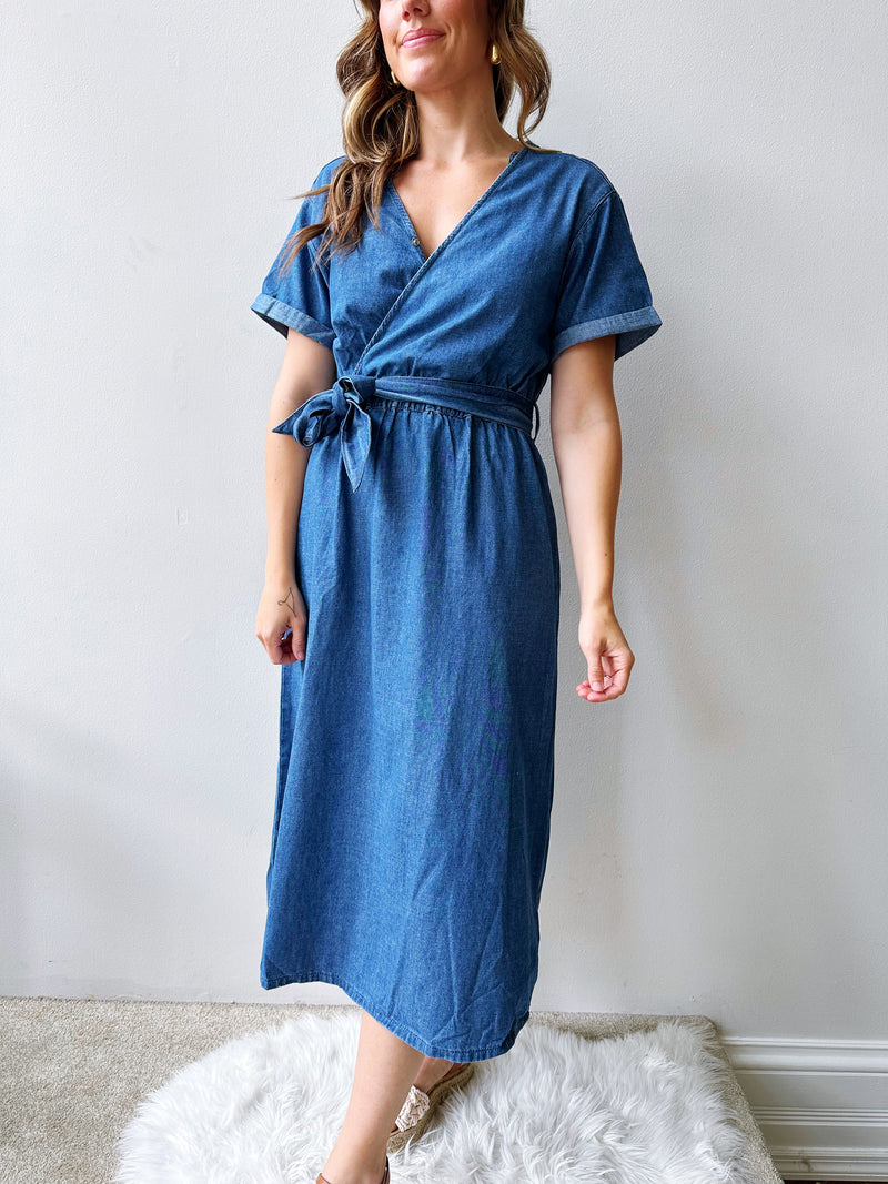 【期間限定お値下げ】Denim Wrap-effect Midi Dress