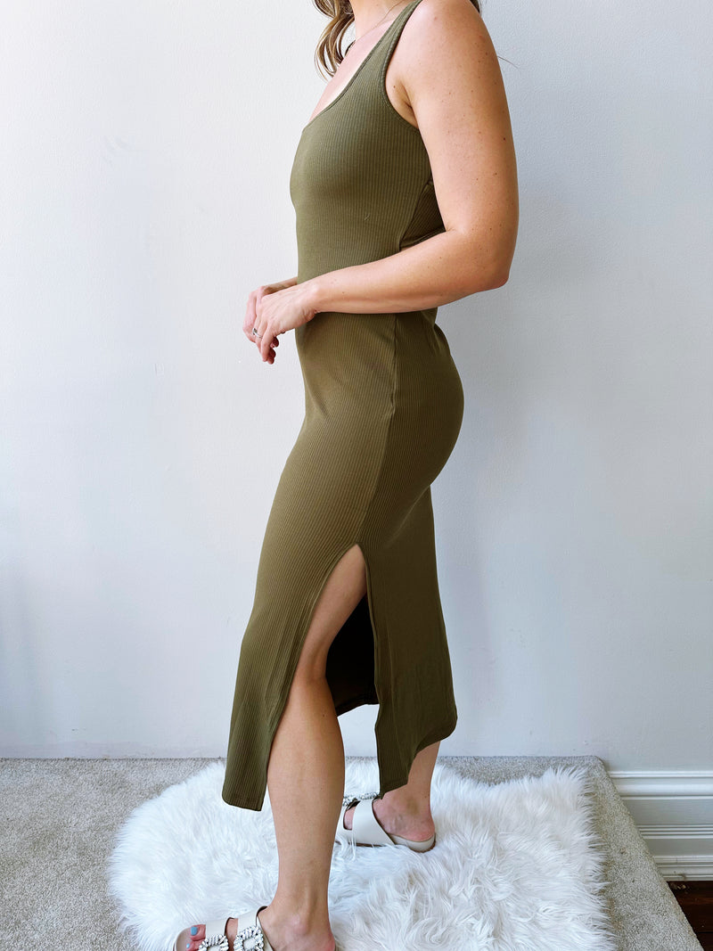 Twisted Back Midi Dress in Olive