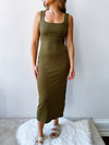 Twisted Back Midi Dress in Olive