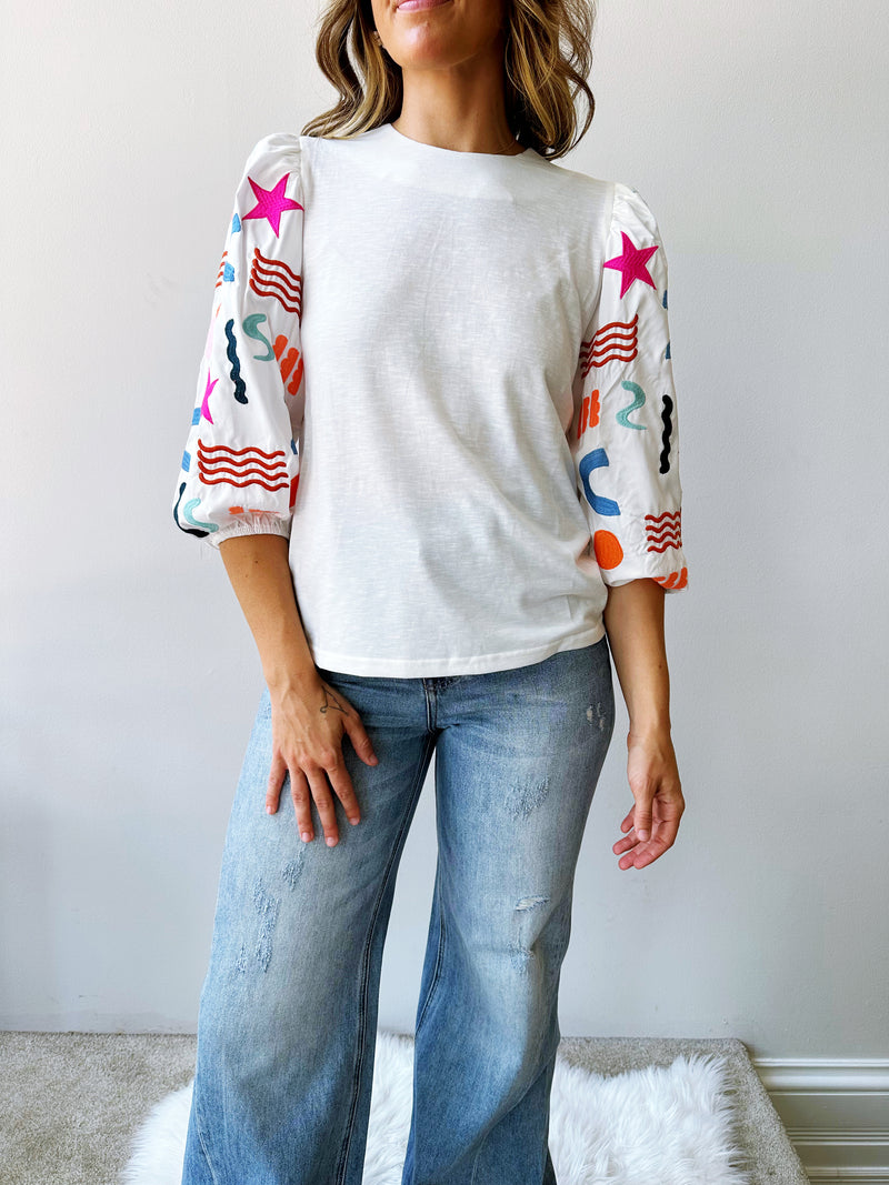 Embroidered Sleeve Top