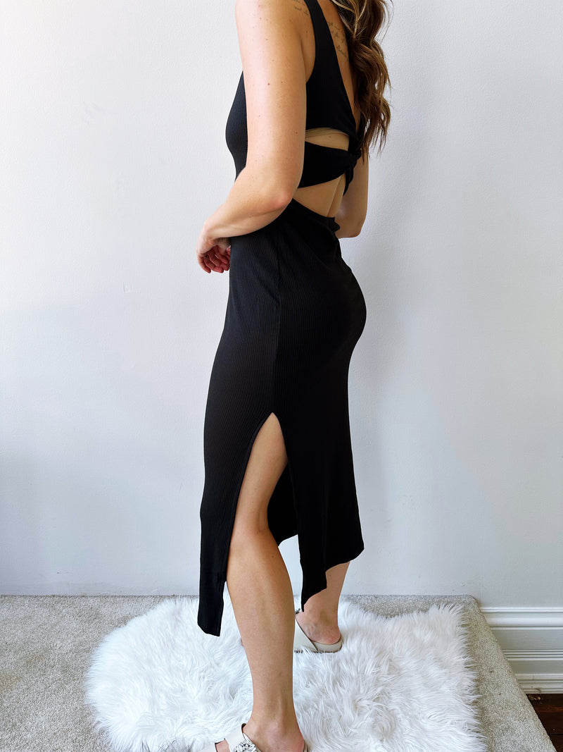 Twisted Back Midi Dress in Black