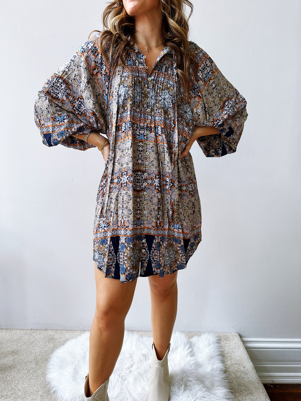Harbor Front Pleat Shirt Dress