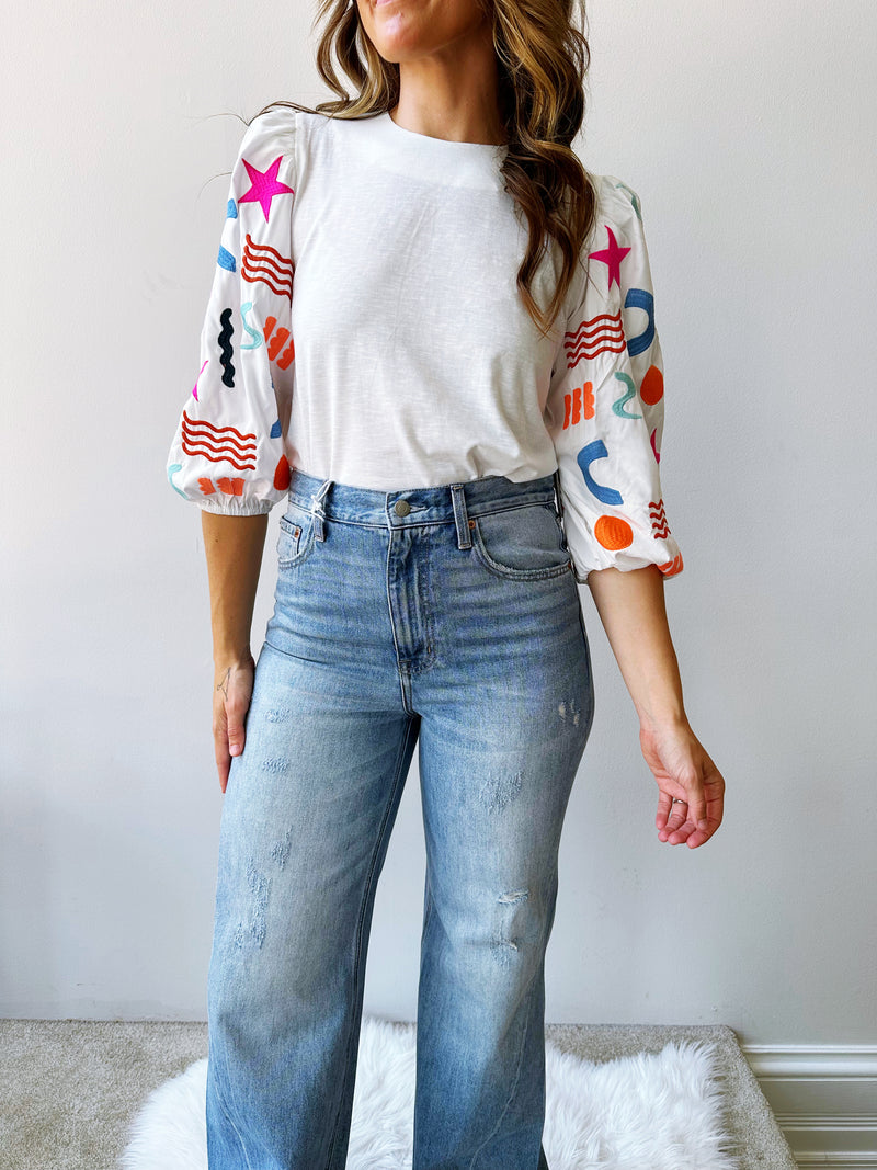 Embroidered Sleeve Top