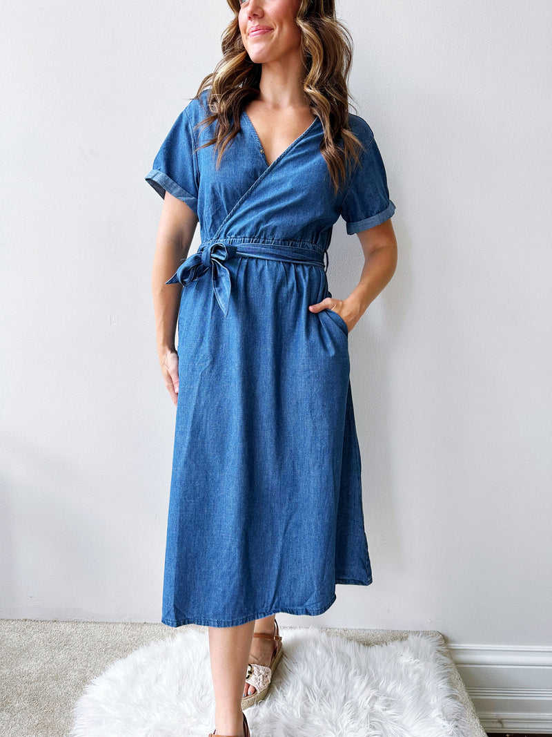 Denim Wrap Midi Dress